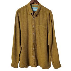 32 Bar Blues Linen Blend Shirt XL Slub Button Up Long Sleeve Mustard Brown Mens
